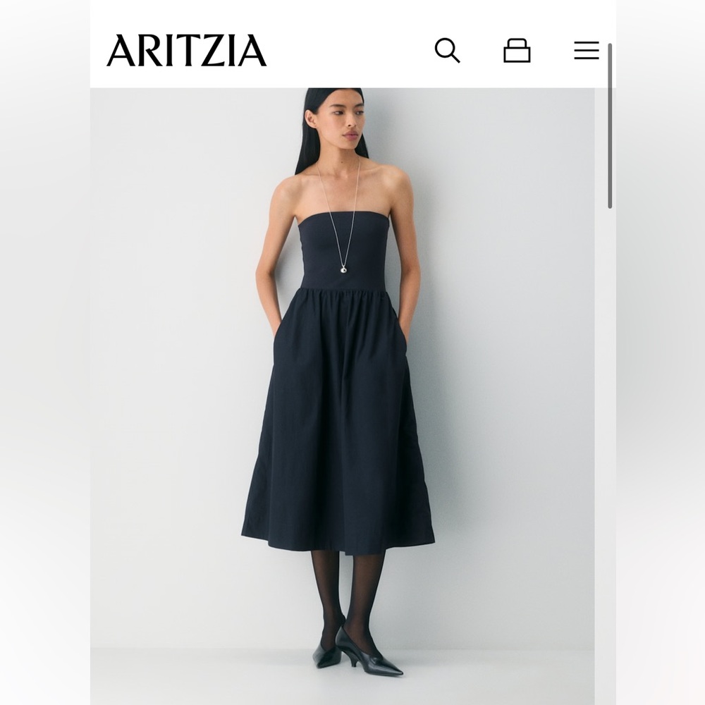 Aritzia Dark Navy Fluid Poplin Dress - Babaton size S